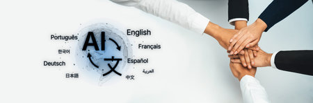 A visual metaphor of collaboration, showing diverse hands joining around a brain symbol,...