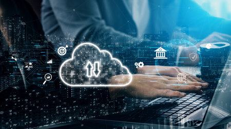Cloud computing, cloud strategy, and cloud technology transforming digital infrastructure with...