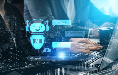 AI chatbot improves virtual assistant interaction. AI chatbot processes text, supports users, AI...