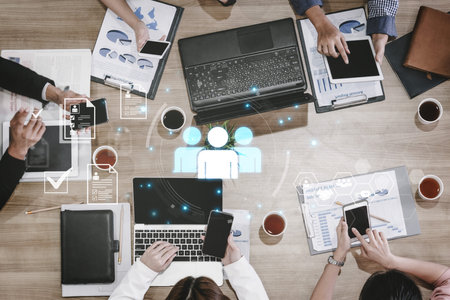 Concept of human resources and workforce strategy. Focusing on talent management, recruitment, and...