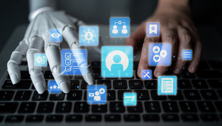 AI assisted personalization with user profile, customization and adaptive experience icons showing...