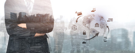 Worldwide digital payment network showing secure financial transactions. Digital payment supports...