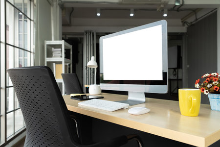 White empty screen on modish computer for your design mock up on the monitor display