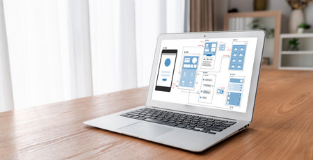 UX UI design process for modish mobile application and website . Creative prototype of wireframe for...