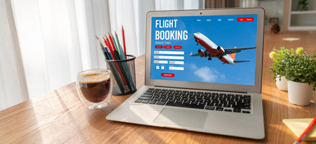 Online flight booking website provide modish reservation system . Travel technology concept .の写真素材