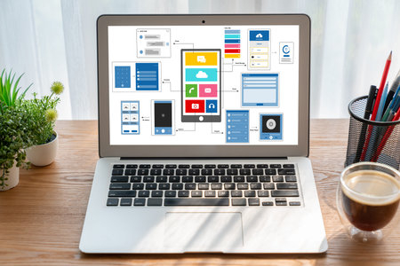UX UI design process for modish mobile application and website . Creative prototype of wireframe for...