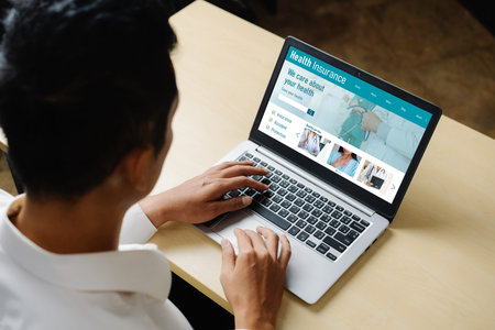 Health insurance web site modish registration system for easy form fillingの写真素材