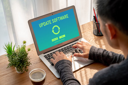 Software update on computer for modish version of device software upgradeの写真素材