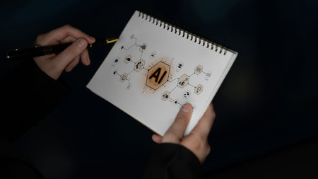 A concept of a comprehensive AI business suite. This integrated platform provides tools for all business needs, including e-commerce, marketing, cloud operations, and data security.の写真素材