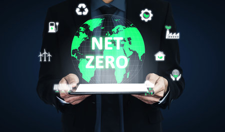 Net zero and digital sustainability combine to promote green energy, eco-business models, and environmental balance in future operations. Vouchの写真素材