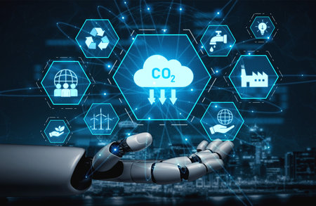 AI Carbon reduction is central to sustainable development, integrating renewable energy, water conservation, recycling, and innovation to reduce environmental impactの写真素材
