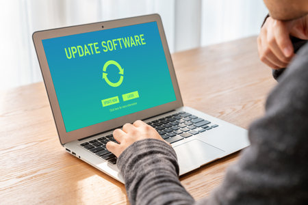 Software update on computer for modish version of device software upgradeの写真素材
