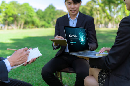 Backup Storage Data Internet Technology Business concept. Database storage cloud technology file data transfer sharing, cyber, big data information, internet banking application download upload briskの写真素材