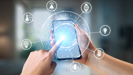 Home security icons show smart home, surveillance, and safety devices. Home security ensures...