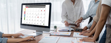 Calendar on computer software application for brisk schedule planning for personal organizer and online businessの写真素材