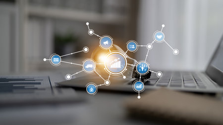 A modern depiction of digital technology representing financial analysis and data visualization....