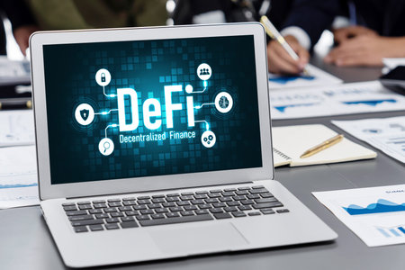 Decentralized finance or DeFi concept on brisk computer screen . The defi system give new choice of...