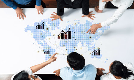 Visualization of global economic growth and stock market data. Financial chart analysis shows...