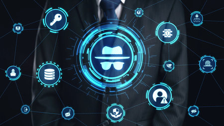 Cyber security icons show cyber attack defense, malware protection, and data security. Cybersecurity...