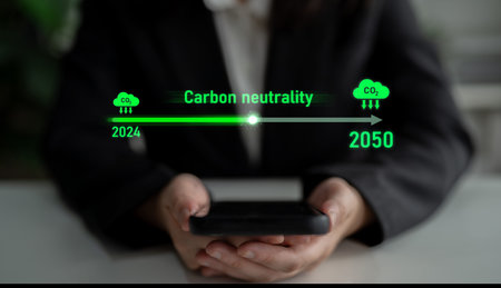 Carbon neutrality timeline illustrates carbon, neutrality, and reduction targets from 2024 to 2050 to support global sustainability and green initiativesの写真素材