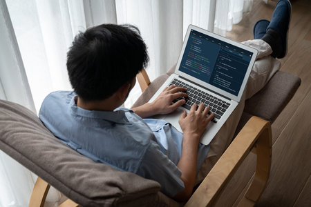 Software development programming on computer screen for modish application and program coding