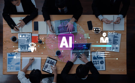 A group of professionals engaged in a collaborative session about artificial intelligence with...