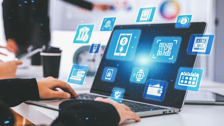 Online banking and digital banking innovation combining finance and technology, optimizing online...