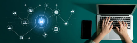 A complete cybersecurity system concept. Providing network protection for online banking, cloud...