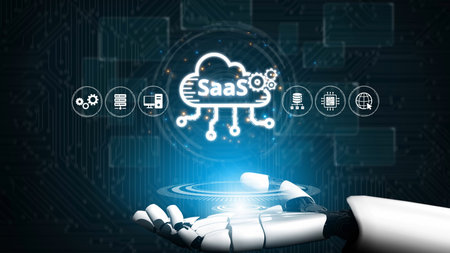 Visual representation of SaaS showing infrastructure, SaaS deployment, SaaS platform features, and...
