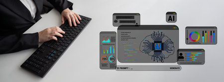 Professional working with artificial intelligence technology and data analysis on a modern workspace...