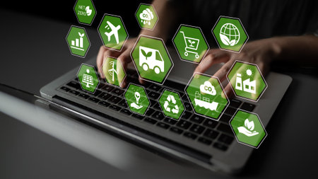 Green energy network supports sustainability, reduces carbon emissions, and promotes renewable resources Parseの写真素材