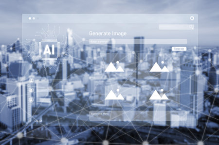 AI image generator interface enables image, AI, and generator process by converting user prompt into visual content using intelligent algorithmsの写真素材