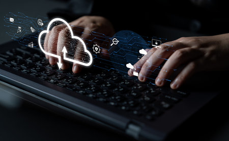 Cloud computing enables digital growth with secure data storage, scalable infrastructure, and strategic cloud-based business solutions.の写真素材