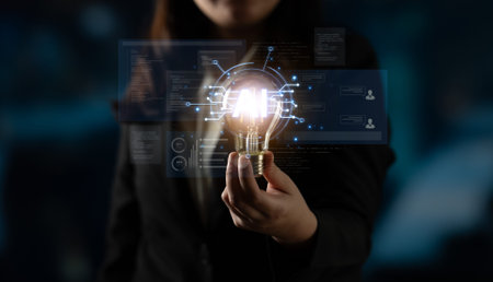 Futuristic software development concept featuring AI pair programmer, automated AI code generation, and real-time AI debugging. Ideal for DevOps and tech AI innovation. Corpusの写真素材