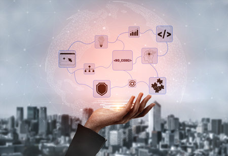 Digital Transformation Concept with No Code Development and Technology Icons Represented Above a...