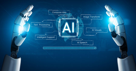 Artificial intelligence capability map showing text processing, speech, visual transformation and...