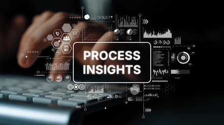 Hands Typing on Keyboard with Digital Data and Process Insights Graphic Overlay. Asymptotic smart...