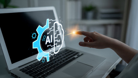 Concept of Artificial Intelligence combining industrial automation with cognitive technology. A...