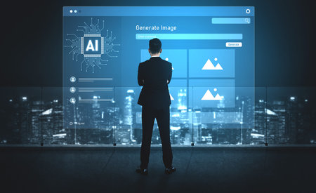 AI image generator interface enables image generation process by converting user prompt into visual content using intelligent algorithms.の写真素材