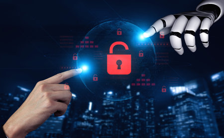 AI system identifies potential data vulnerabilities and alerts for breaches, improving proactive cybersecurity response and digital infrastructure resilienceの写真素材