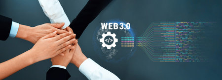 A diverse group of hands coming together symbolizes teamwork and innovation in Web 3.0 technology....