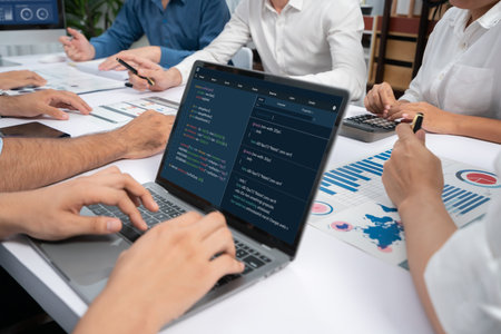 Software development programming on computer screen for brisk application and program coding