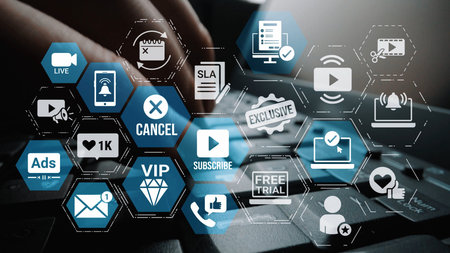 Concept of subscription services provides exclusive digital content. This model offers continuous...