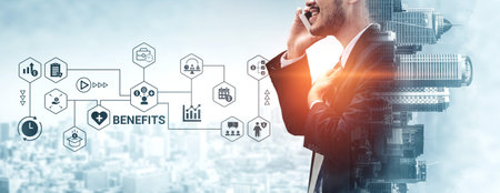 Employee benefits structure includes financial incentives, work flexibility, and career support Parseの写真素材