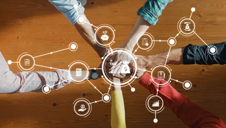 A dynamic image portraying diverse hands coming together to represent teamwork in tax planning and...