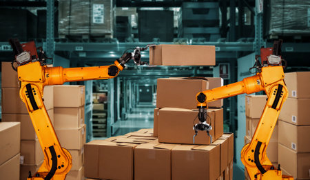 Smart robot arm system for innovative warehouse and factory digital technology . Automation...