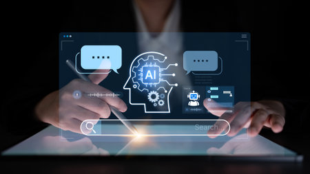 Advanced AI cognitive computing concept with human brain and AI gear integration, featuring smart AI...
