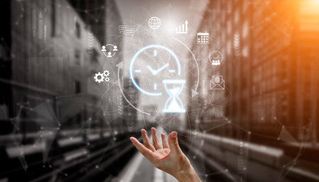 Time management improves productivity and workflow efficiency by organizing tasks, tracking performance, and optimizing work schedules for better focus and balanced performance. Parseの写真素材