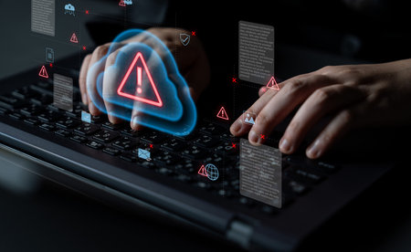 Cloud computing with alert icons and security elements, representing real-time threat detection,...