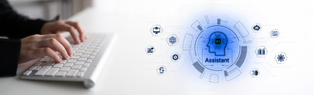 Futuristic AI assistant with autonomous agent capabilities, AI natural language understanding, and...
